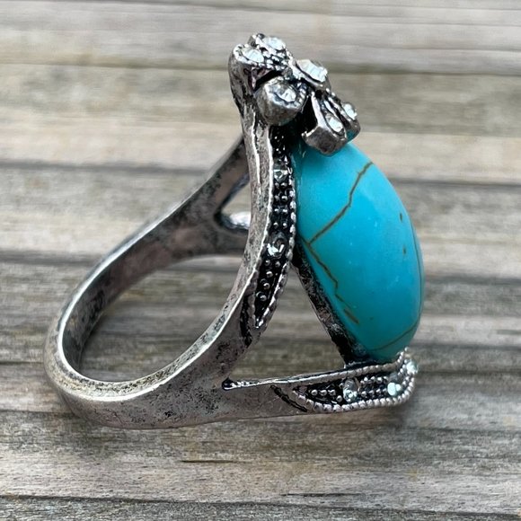 Vintage Style Women Rings Fashion flower turquoise - Picture 2 of 6